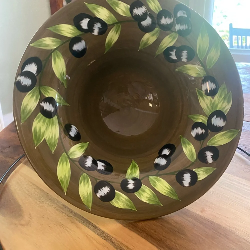 Gates Ware Extra Large Olive Pattern Ceramic Pasta/Salad Serveware Bowl - Picture 2 of 7